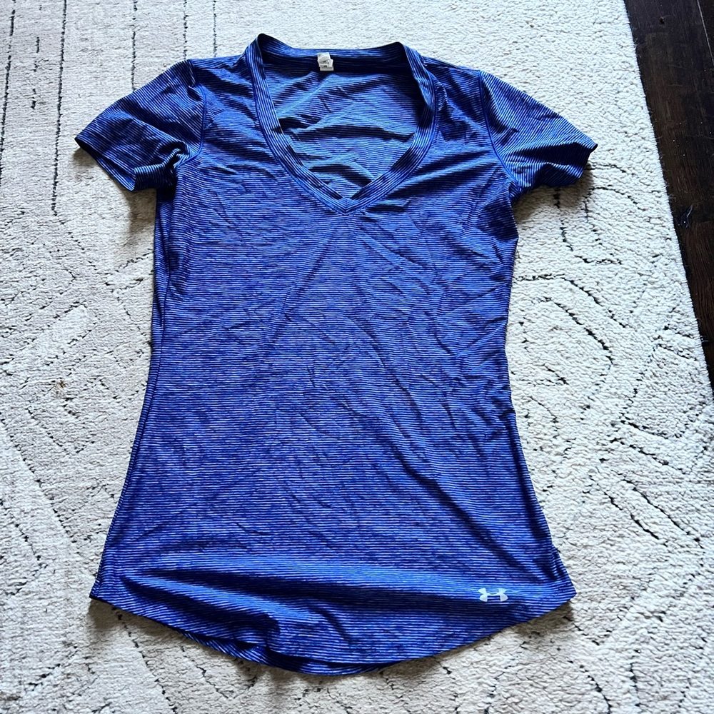 Blue Stripe V-Neck Under Armor Workout Shirt